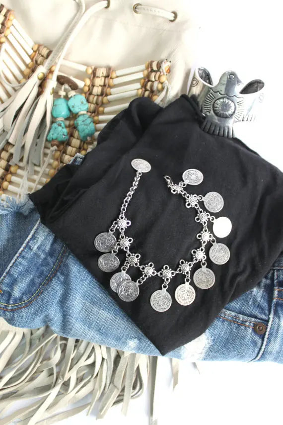 Vintage Bohemian Coin Tassel Anklet