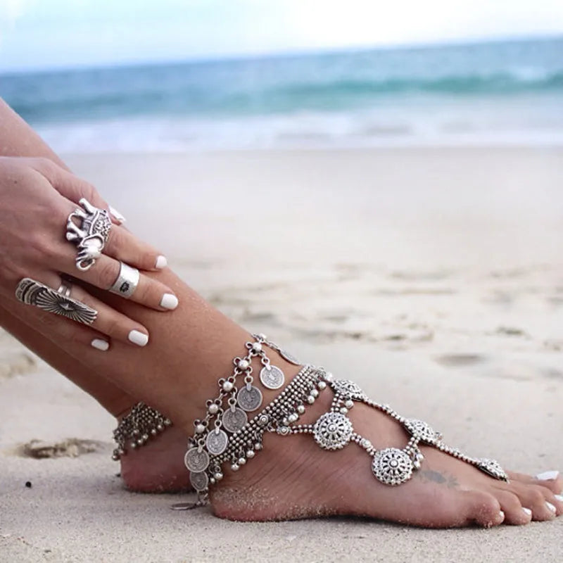 Vintage Bohemian Coin Tassel Anklet
