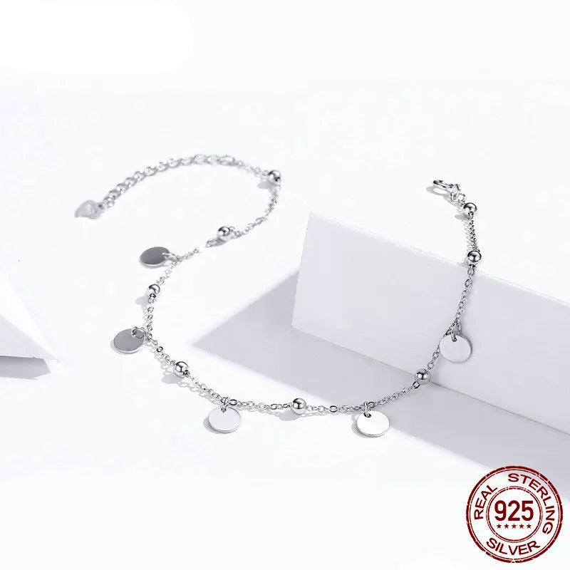 Sterling Silver Geometric Bead Anklet