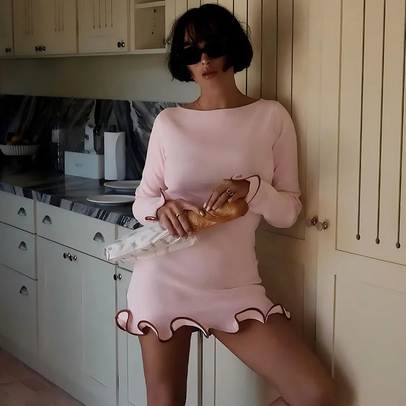 Pleated Long Sleeve Mini Dress