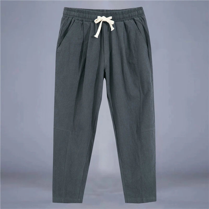 Cotton Linen Drawstring Casual Pants
