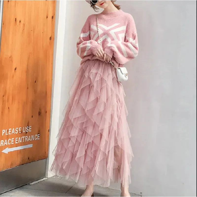 Tiered Tulle A-Line Skirt