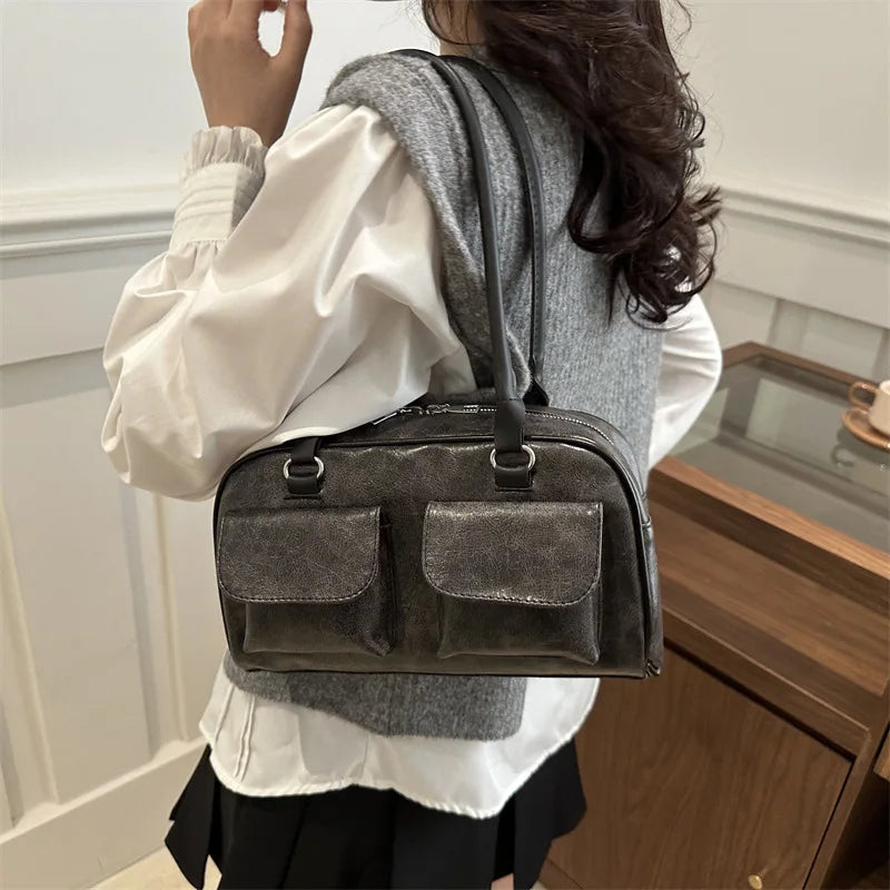 Vintage Burgundy PU Leather Tote