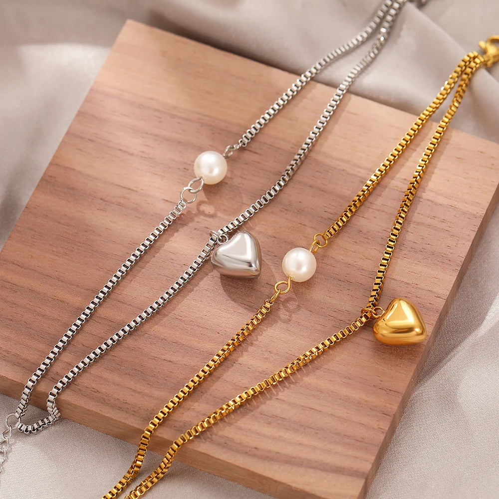 Stainless Steel Heart Pendant Bracelet
