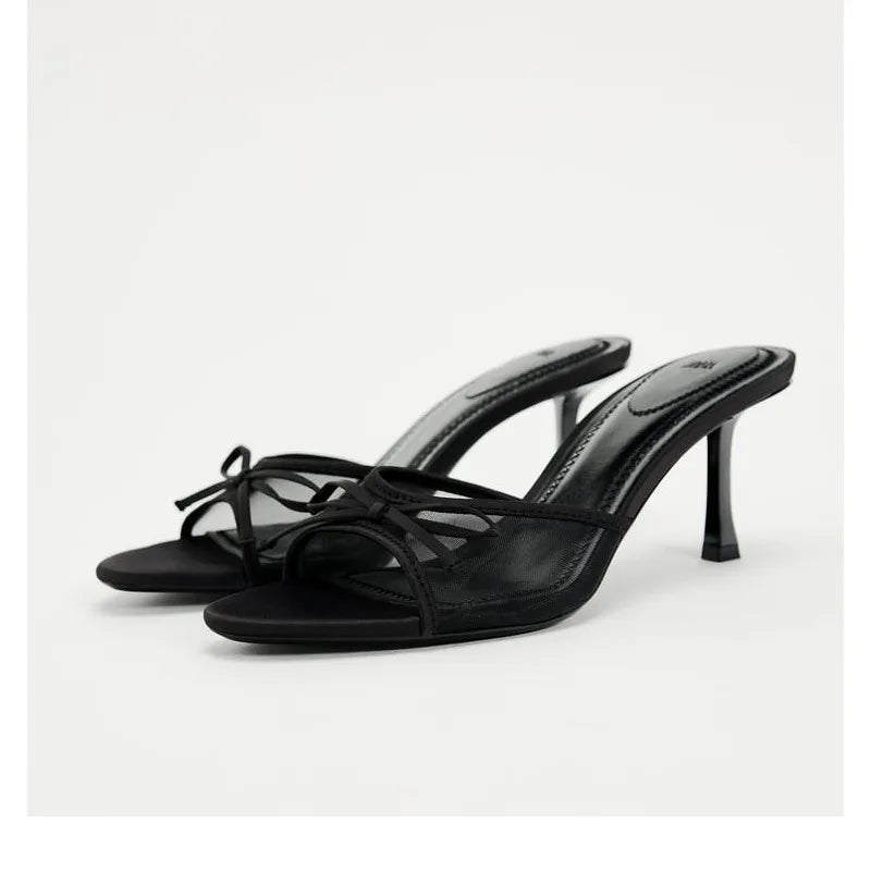 Women Lace Bow Heeled Sandals