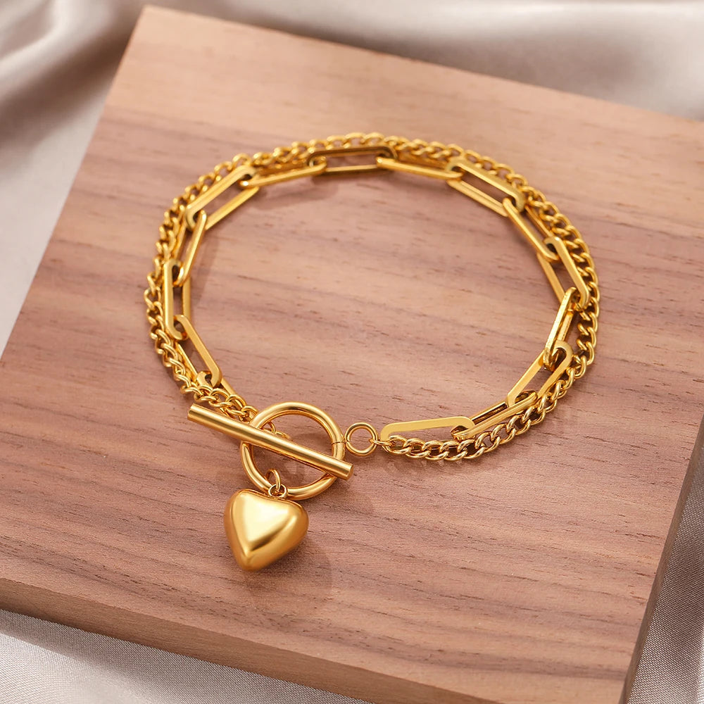 Stainless Steel Heart Pendant Bracelet