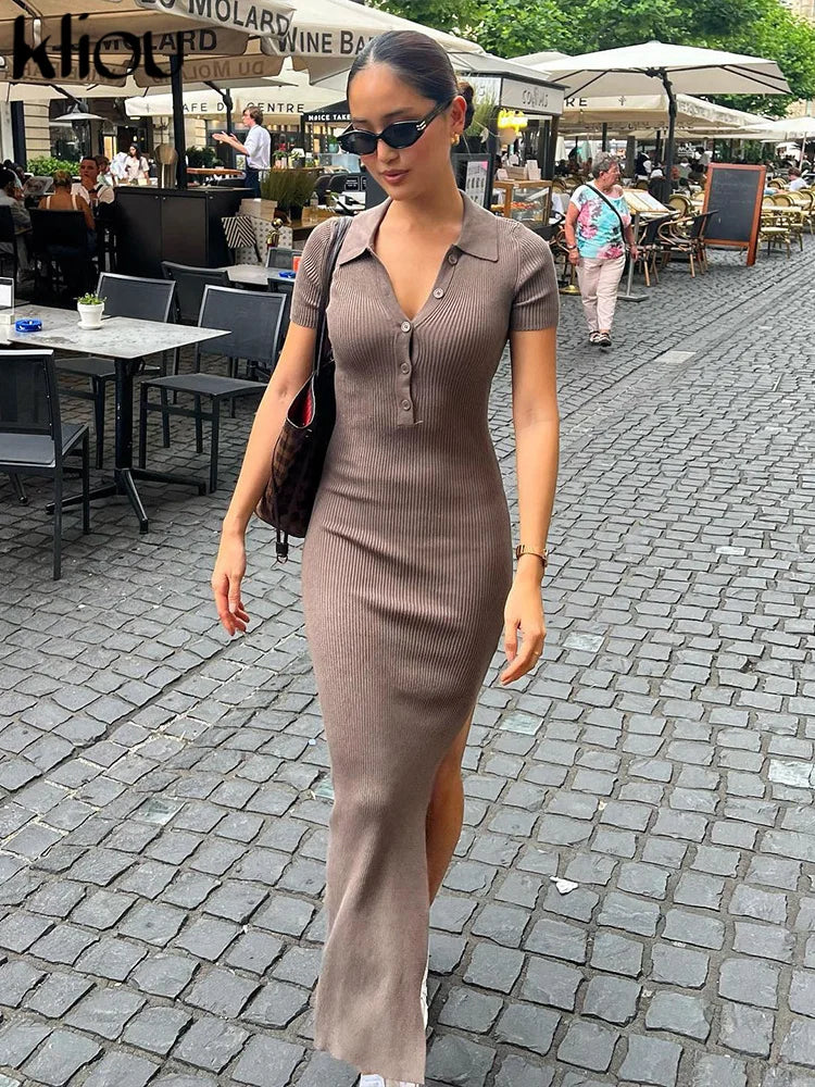 Collared Button Side Slit Dress