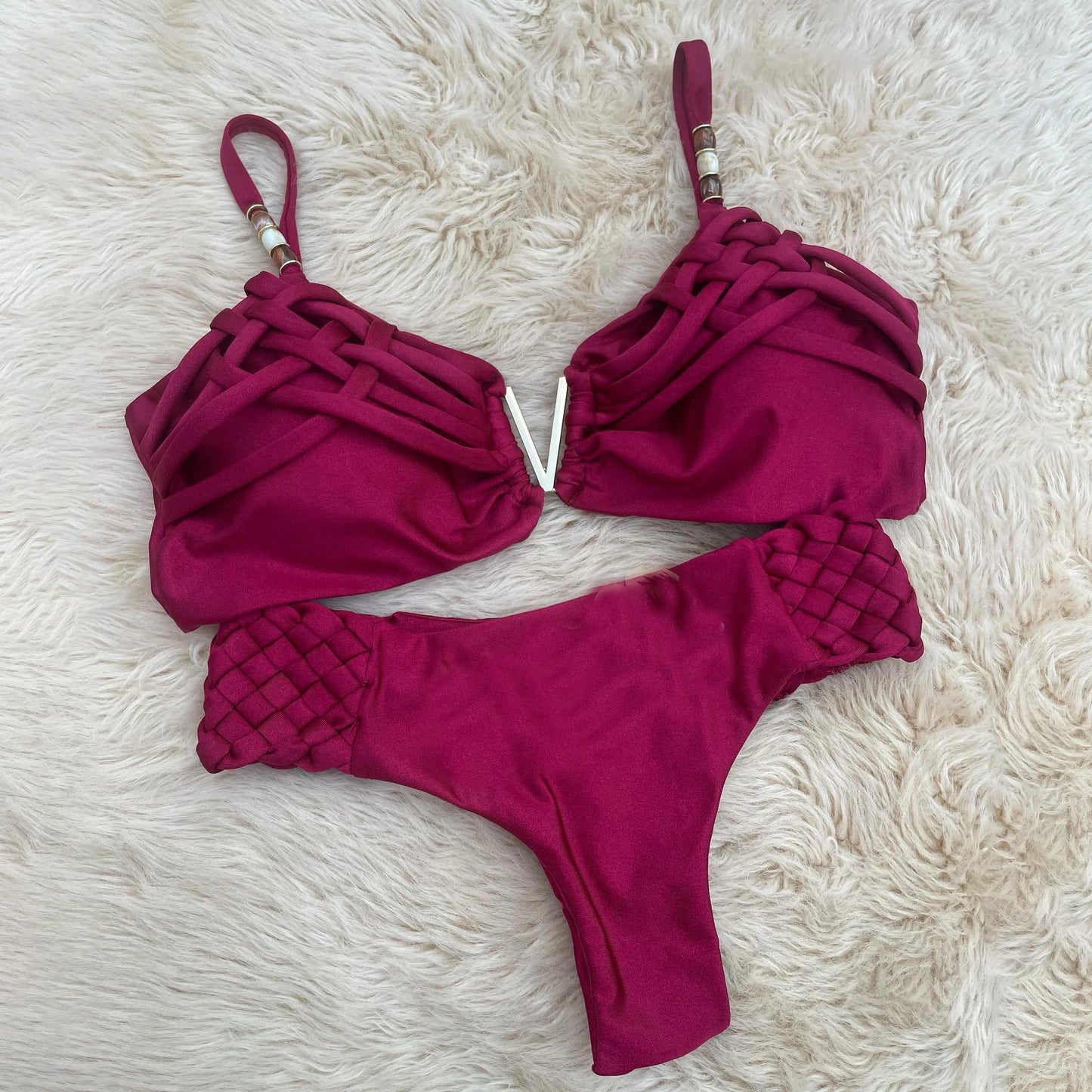 Crochet V-Neck Bikini Set
