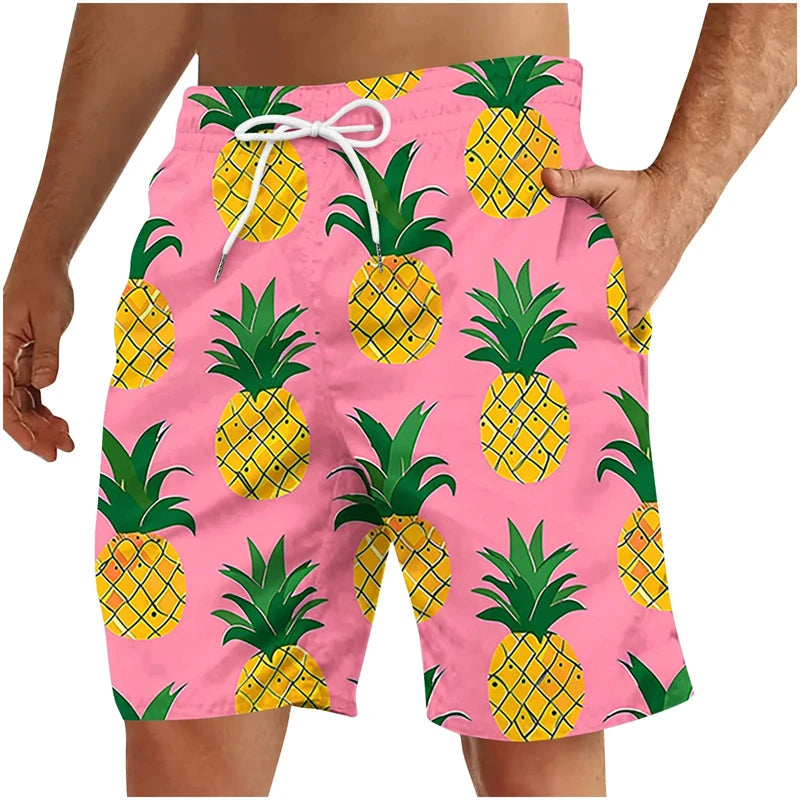 3D Fruit Print Men’s Beach Shorts