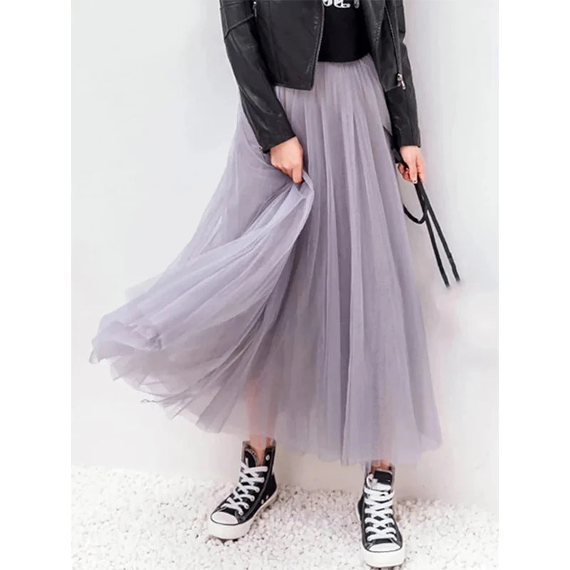 Vintage Mesh Pleated Skirt