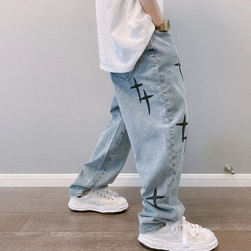 Printed Baggy Wide Leg Jeans
