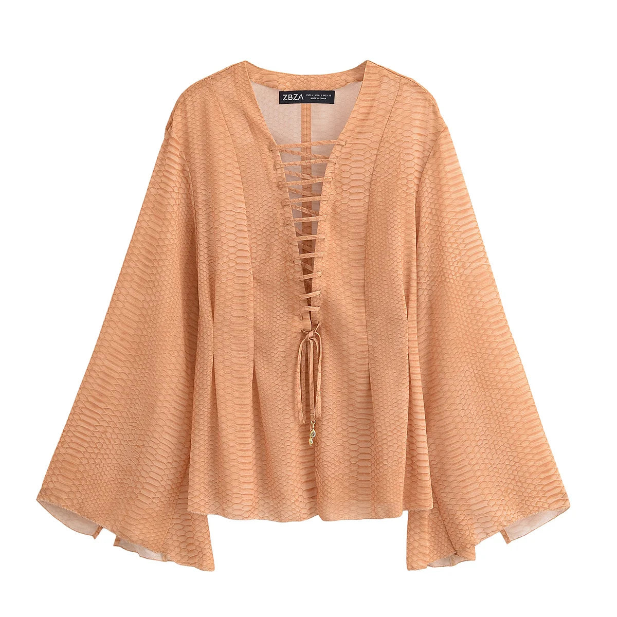 Chiffon V-Neck Lace-Up Shirt