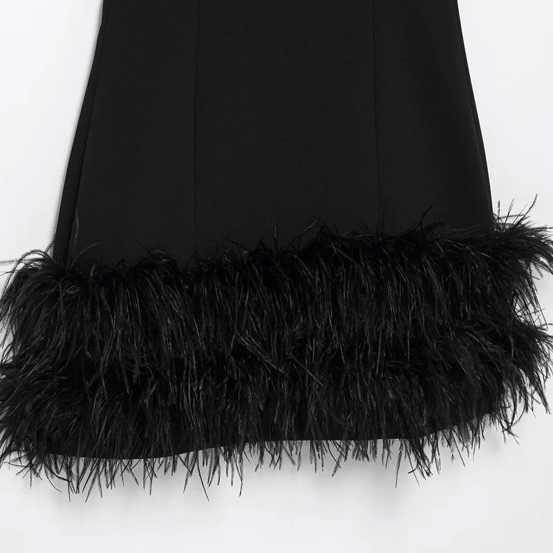 Feather Sleeveless Mini Dress