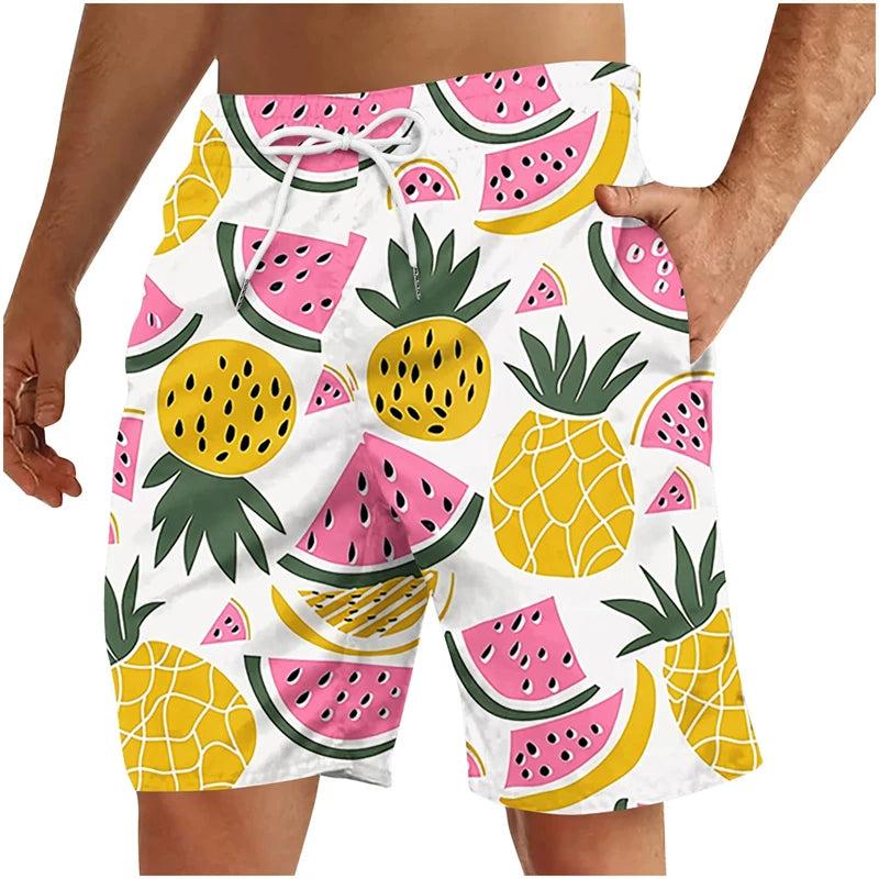 3D Fruit Print Men’s Beach Shorts