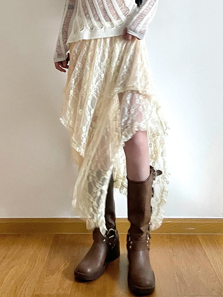 Lace Irregular Low Waist Skirt