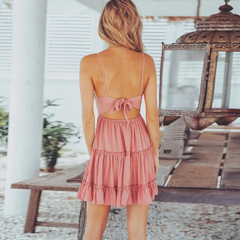 Lace Embroidered Backless Mini Dress