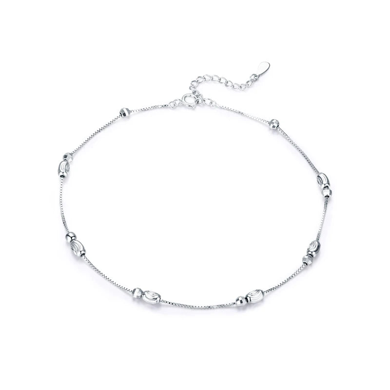 Sterling Silver Geometric Bead Anklet