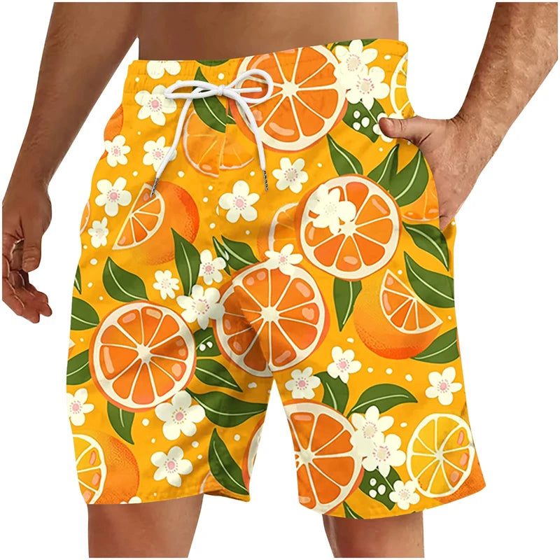 3D Fruit Print Men’s Beach Shorts