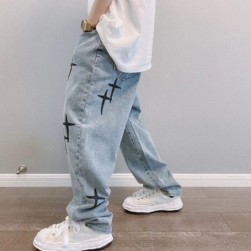 Printed Baggy Wide Leg Jeans