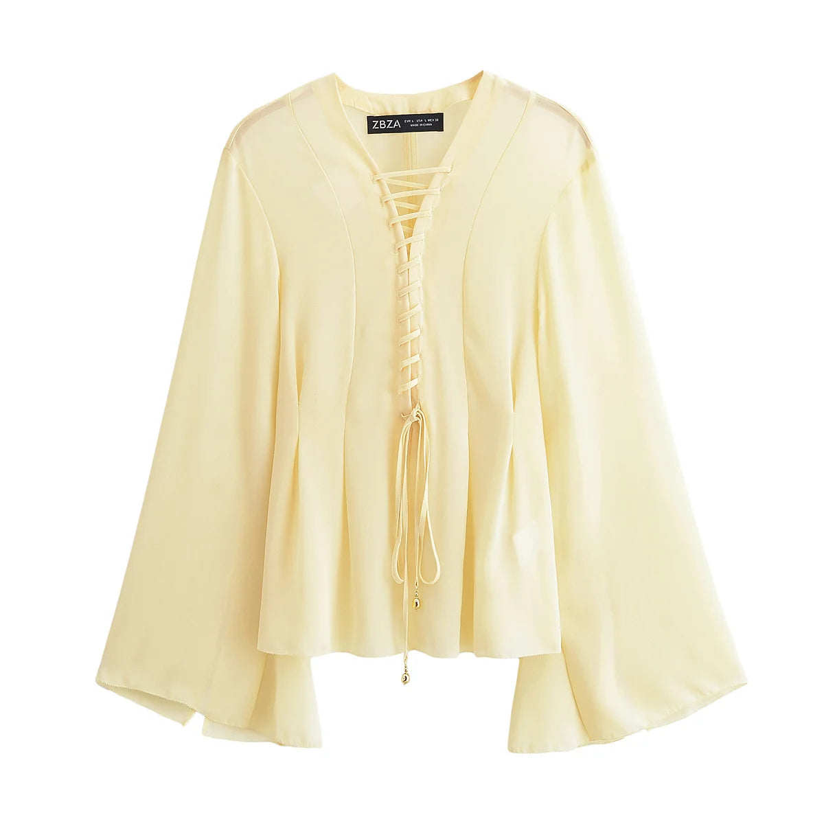 Chiffon V-Neck Lace-Up Shirt