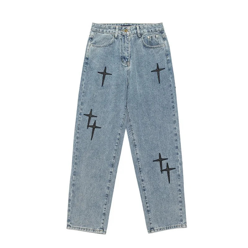 Printed Baggy Wide Leg Jeans