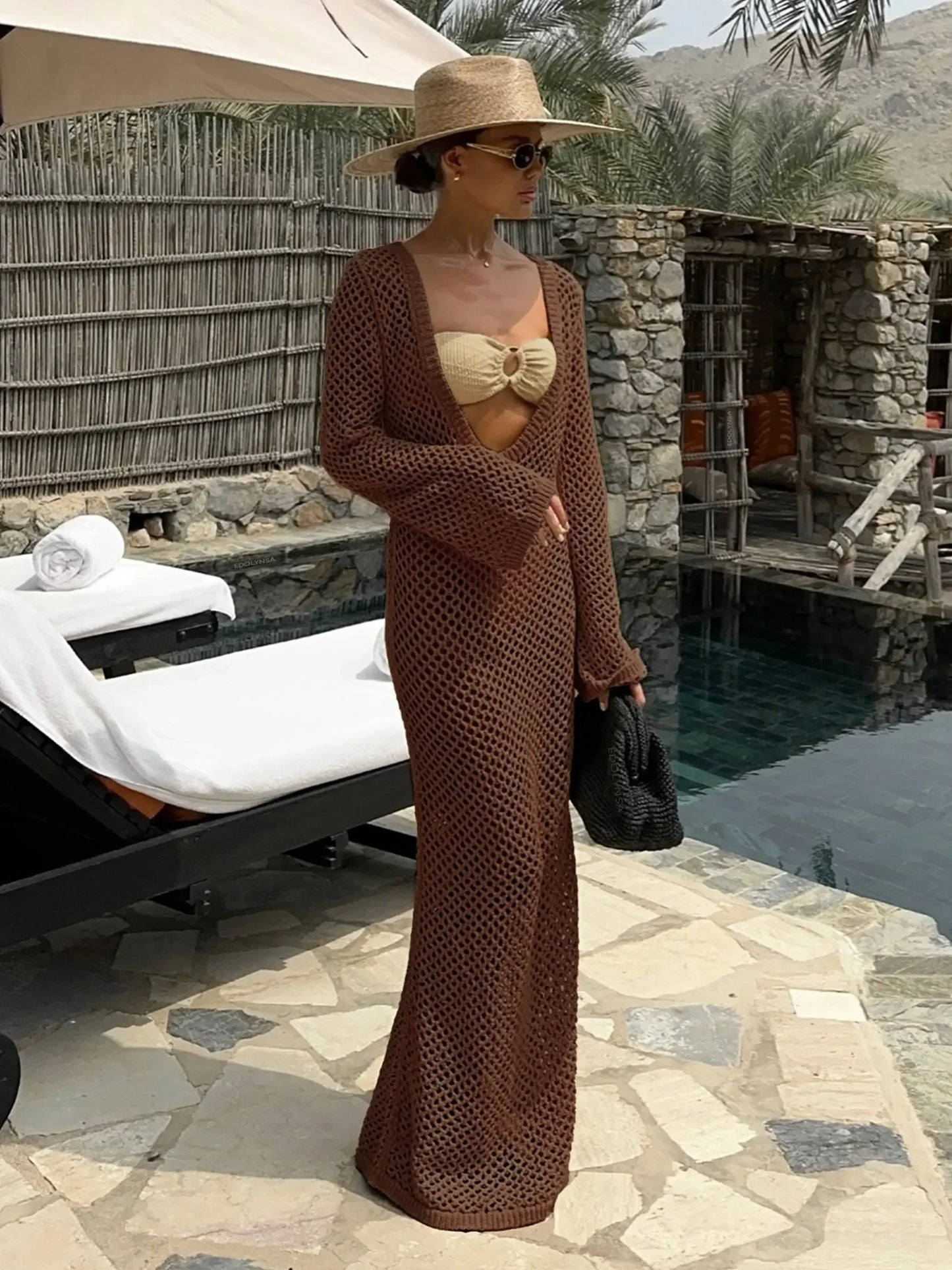 U-Neck Bell Sleeve Maxi Dress