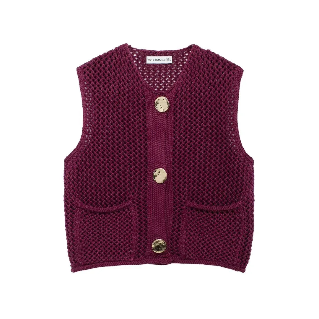 Sleeveless Knit Vest with Pockets