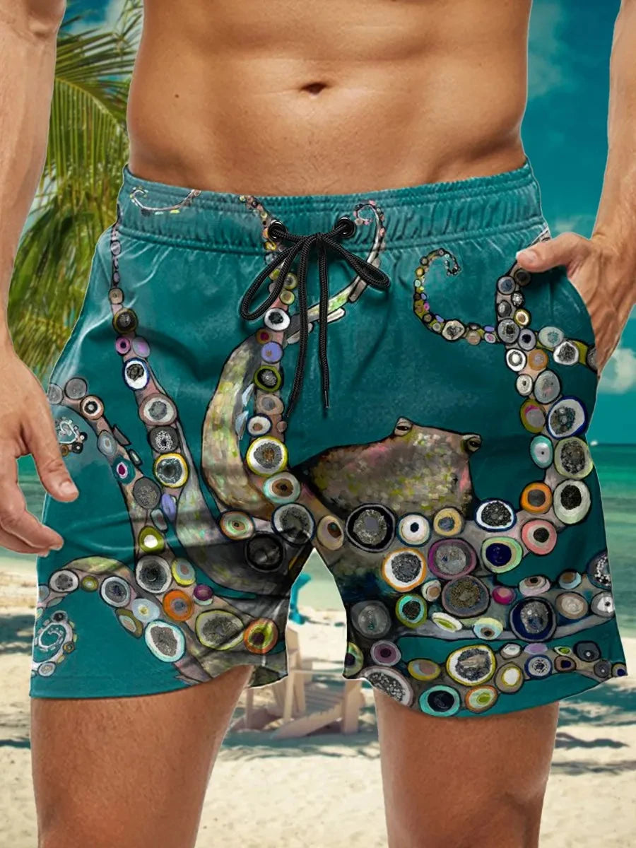 3D Floral Print Men’s Swim Trunks