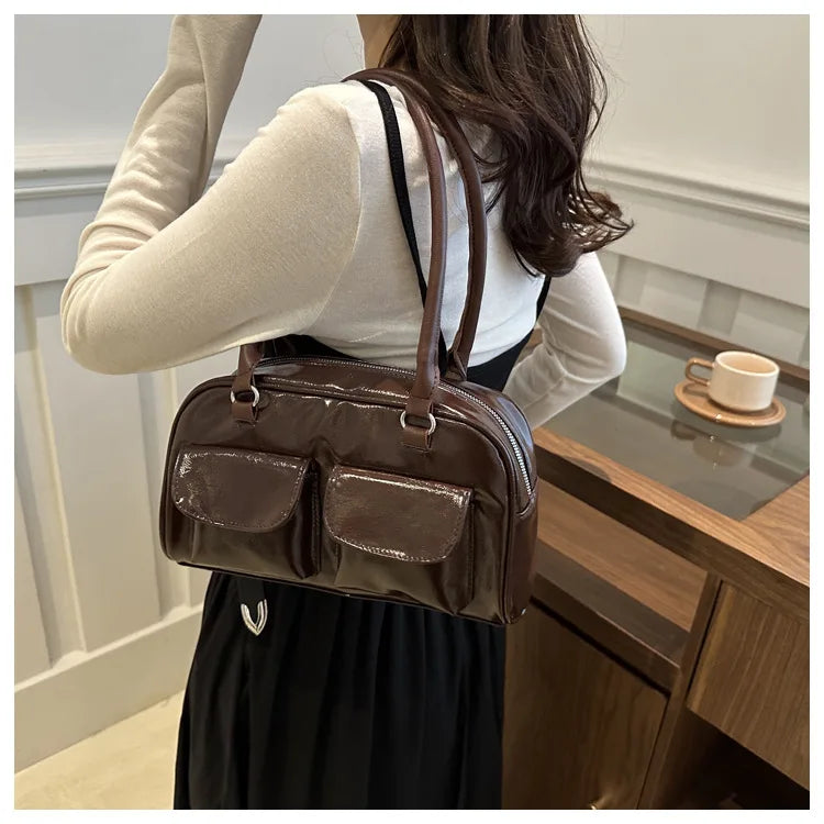 Vintage Burgundy PU Leather Tote