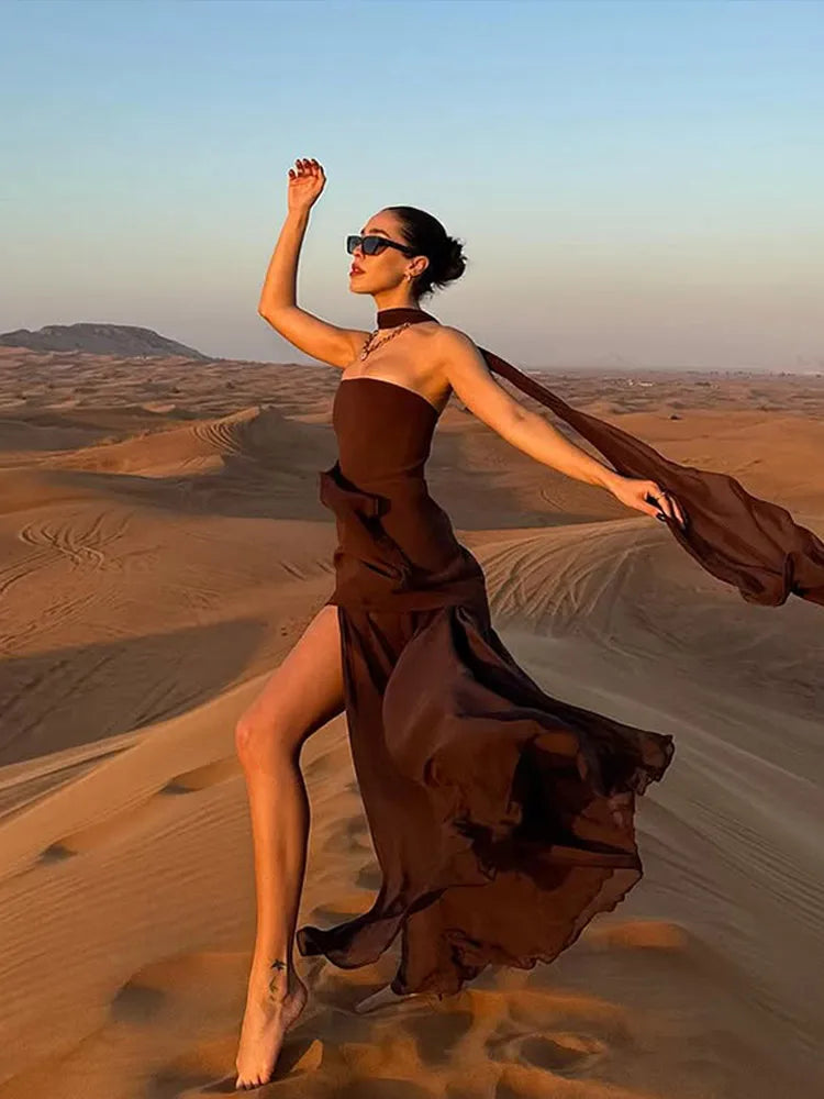 Strapless Mesh Maxi Dress