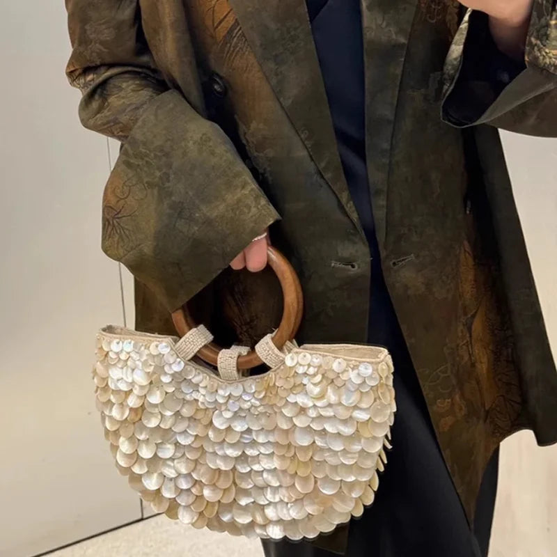 White Crystal Top-Handle Clutch