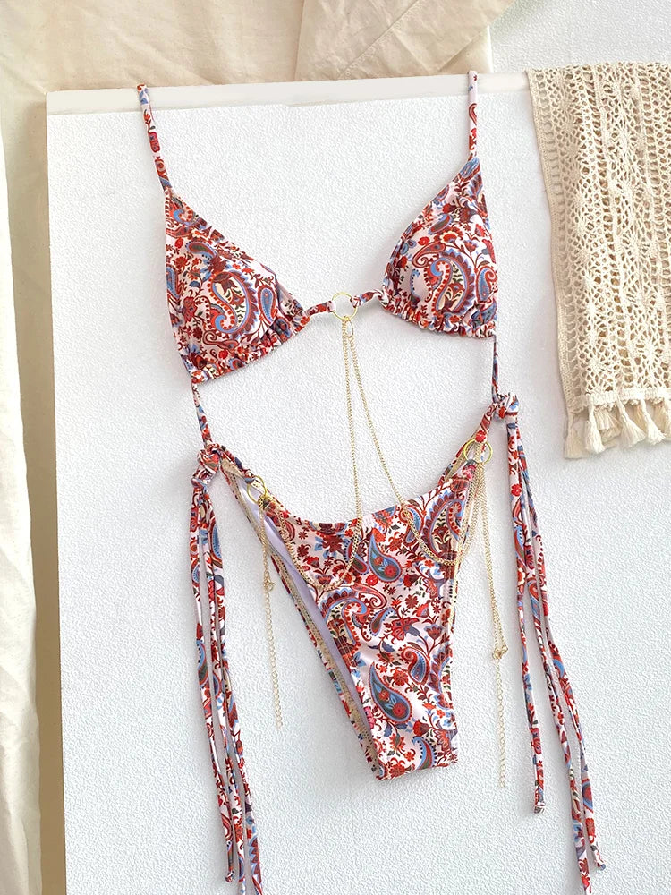 Printed Bandage Bikini Set