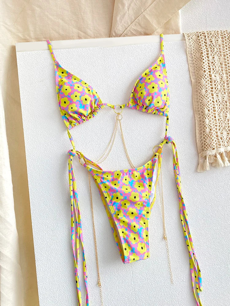 Printed Bandage Bikini Set