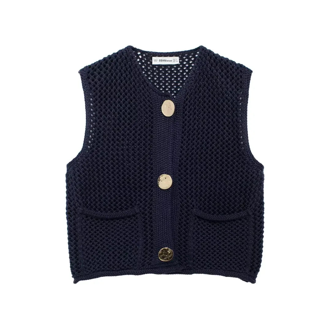 Sleeveless Knit Vest with Pockets
