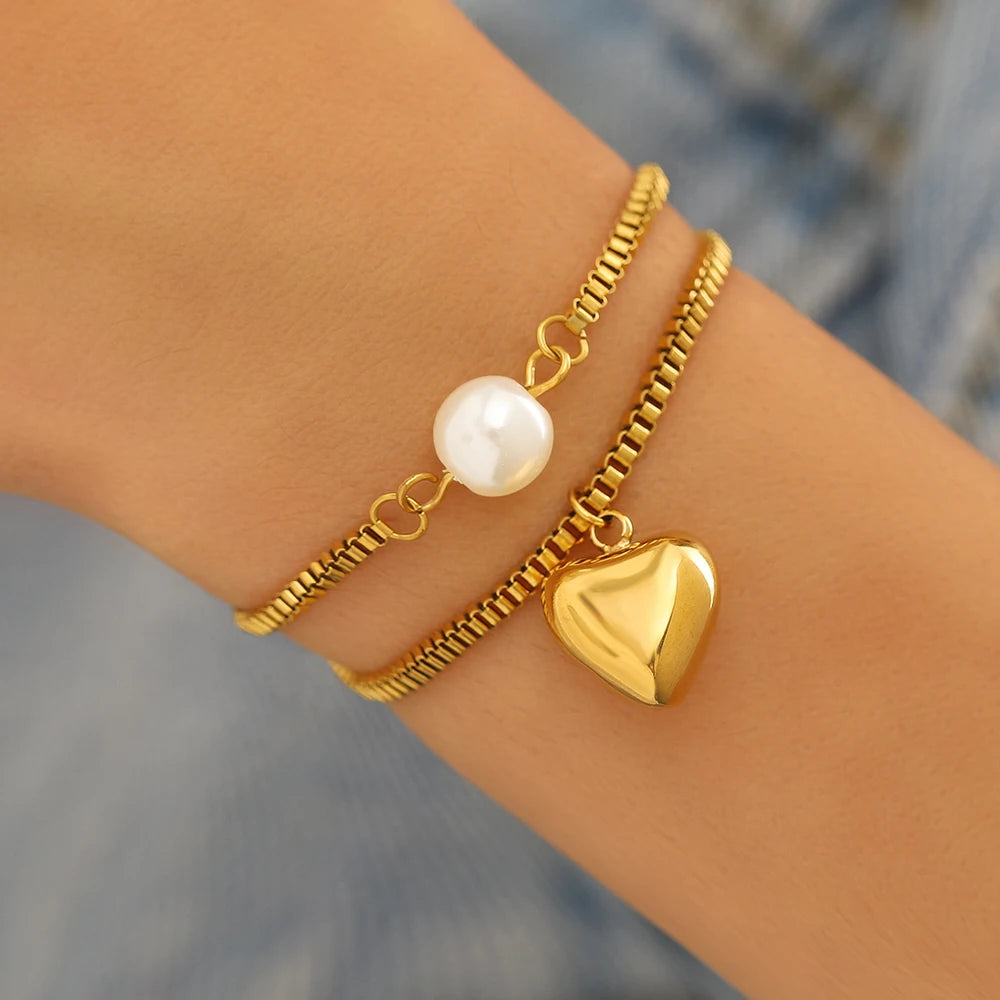 Stainless Steel Heart Pendant Bracelet