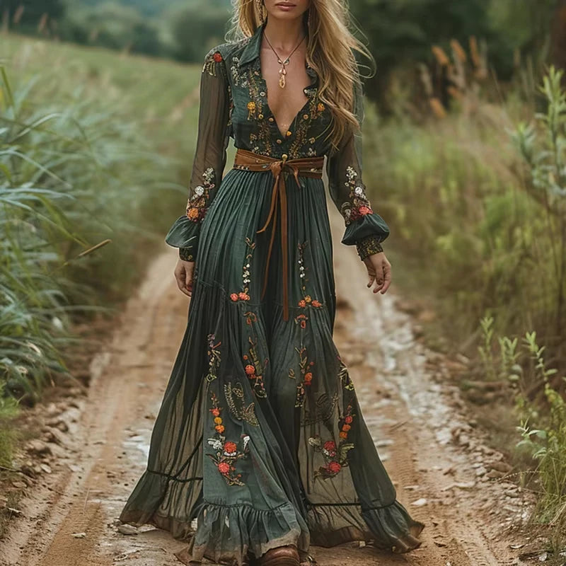 Boho V-Neck Maxi Dress