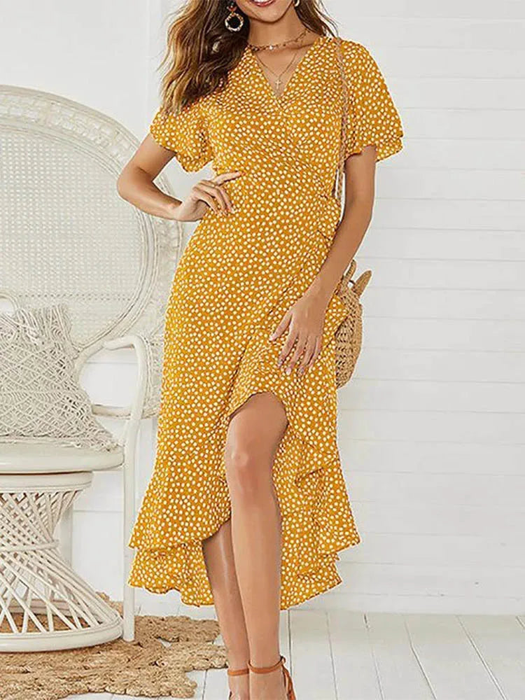 Boho Floral Wrap Maxi Dress