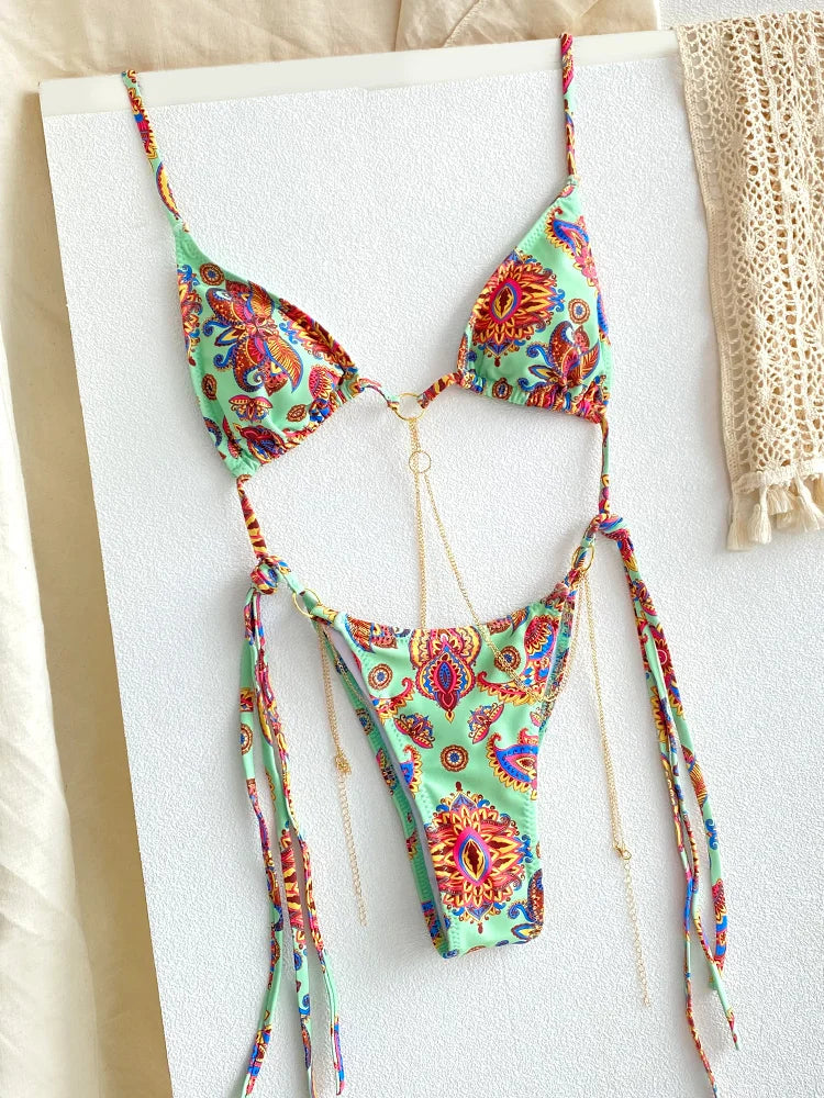 Printed Bandage Bikini Set