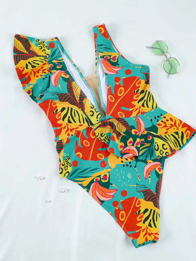 Ruffled Floral One-Piece Swimsuit