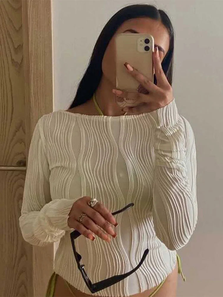 Y2K Casual Ruched Long Sleeve Crop Top