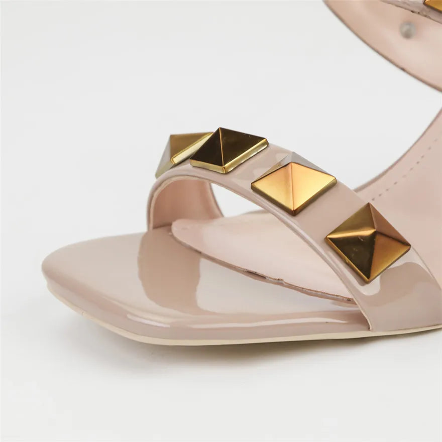 Rivet Square Toe Heeled Mules