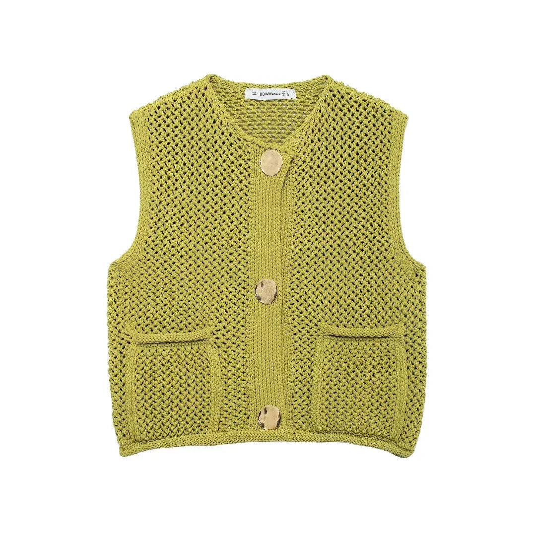 Sleeveless Knit Vest with Pockets