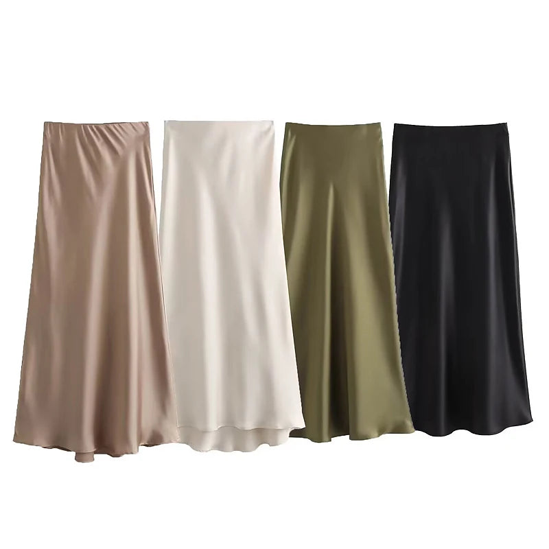 Elegant Satin High-Waist Skirt