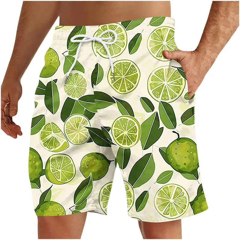 3D Fruit Print Men’s Beach Shorts