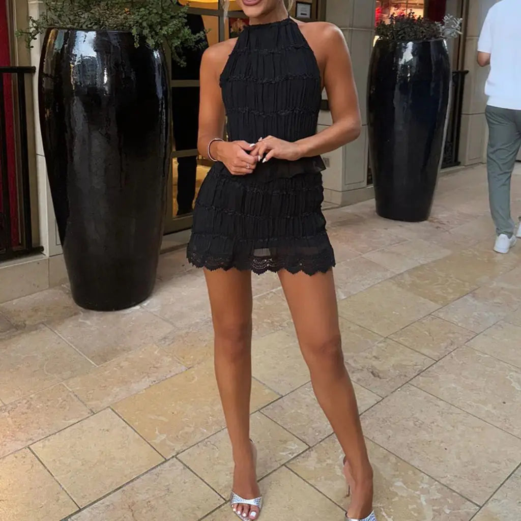 Smocked Lace-Up Two-Piece Set
