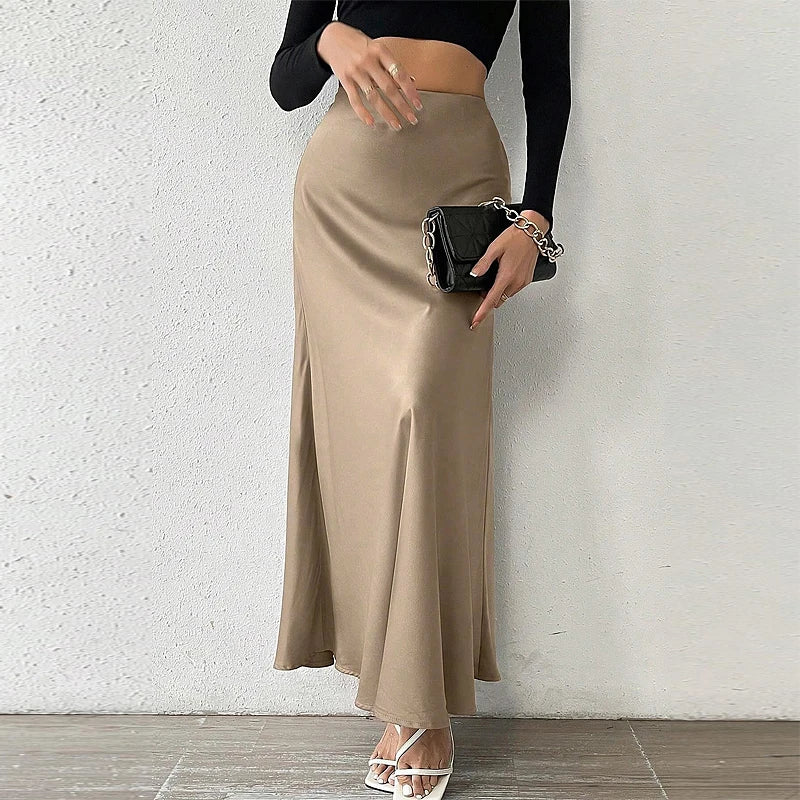 Elegant Satin High-Waist Skirt