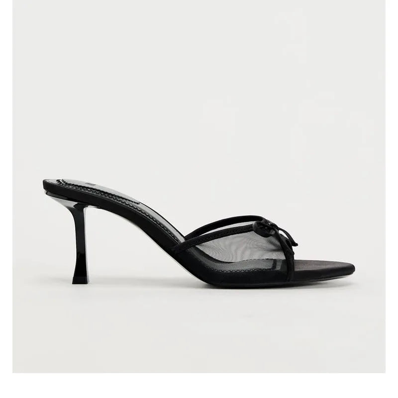 Women Lace Bow Heeled Sandals