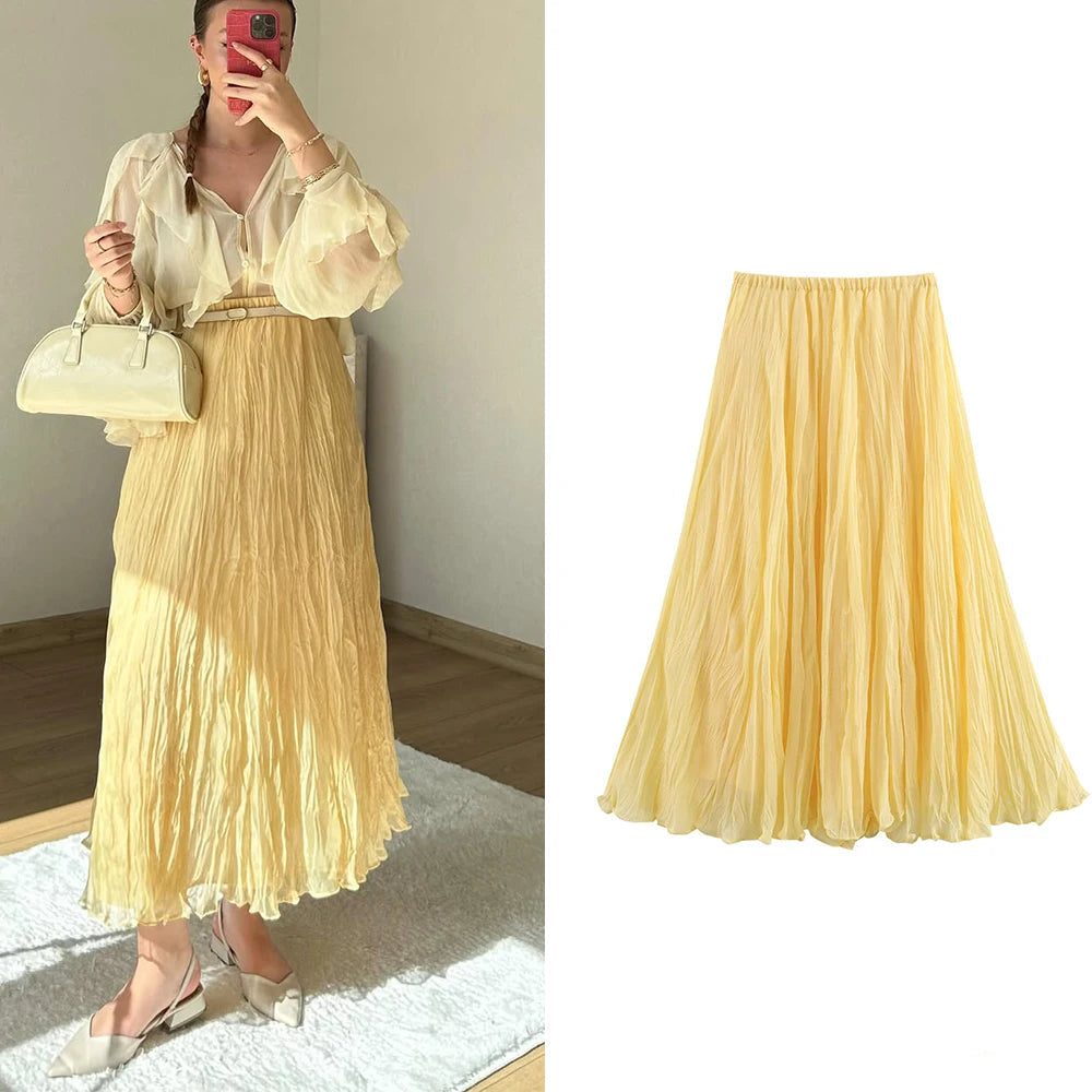 Vintage Pleated Yellow Skirt
