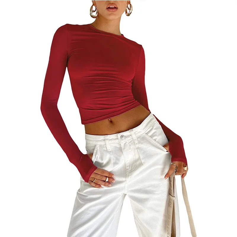 Slim Fit Thumbhole Crop Top