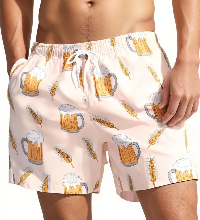 Men’s Beer Print Beach Shorts